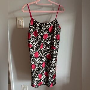 Vintage Cruz Black & White & Red Rose Floral Print Spring Boho Mini Slip Dress S